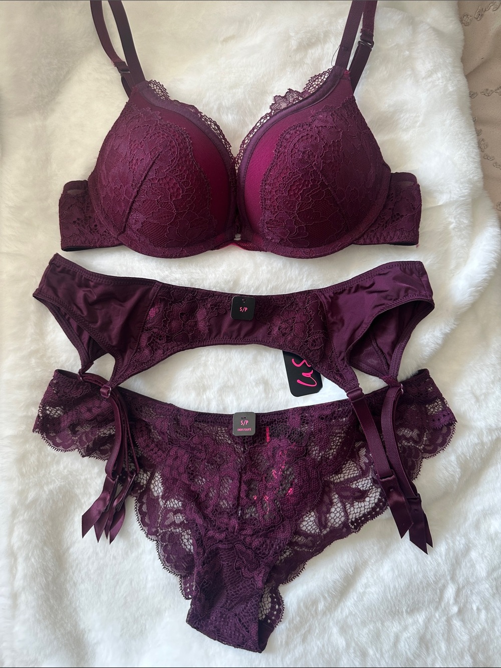 Plum Lace Push-Up Bra & Lace Panty Set